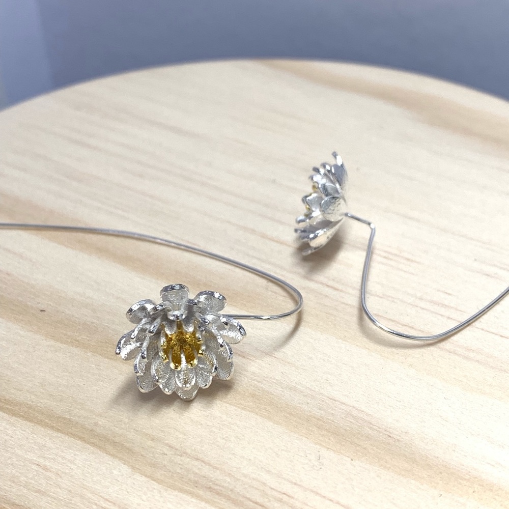 Handmade Sterling Silver Flowers Long Earrings - Picture 2 of 6